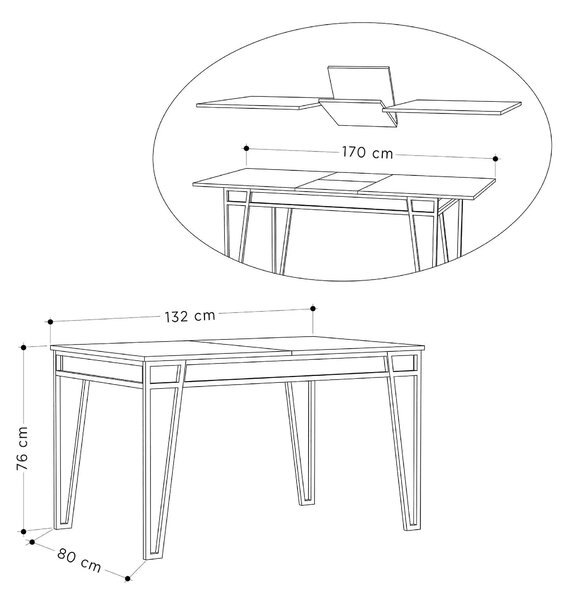 Masa extensibila 855DTE4603, gri inchis/negru, PAL melaminat/metal, 13