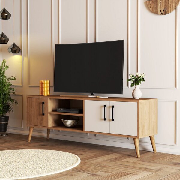 Comoda TV EXXEN-1584, stejar/alb, PAL melaminat, 150x34x52 cm