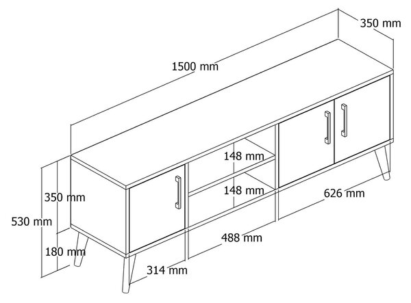 Comoda TV EXXEN-1584, stejar/alb, PAL melaminat, 150x34x52 cm