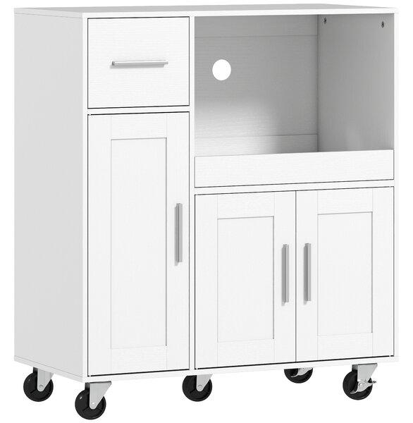 HOMCOM Dulap pentru cuptorul cu microunde din lemn, cu sertar, 2 dulapuri, raft deschis și blat ajustabil, 80x40x88.7 cm, alb | Aosom Romania