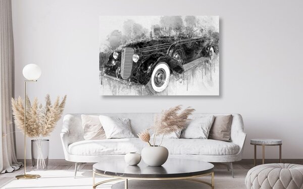 Tablou sedan retro istoric în design alb-negru
