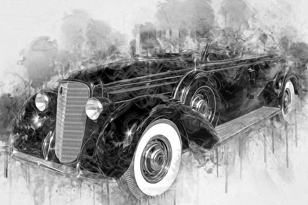 Tablou sedan retro istoric în design alb-negru