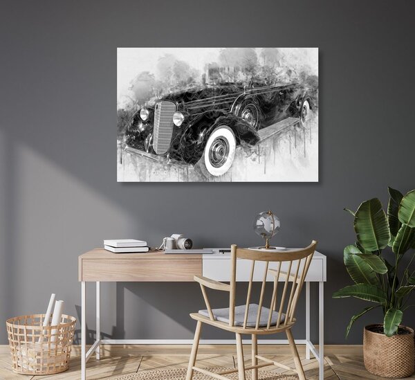 Tablou sedan retro istoric în design alb-negru