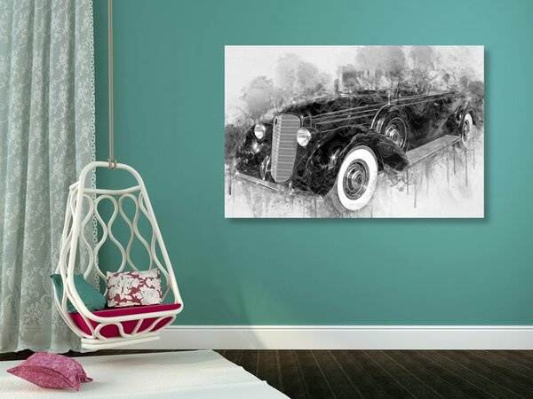 Tablou sedan retro istoric în design alb-negru