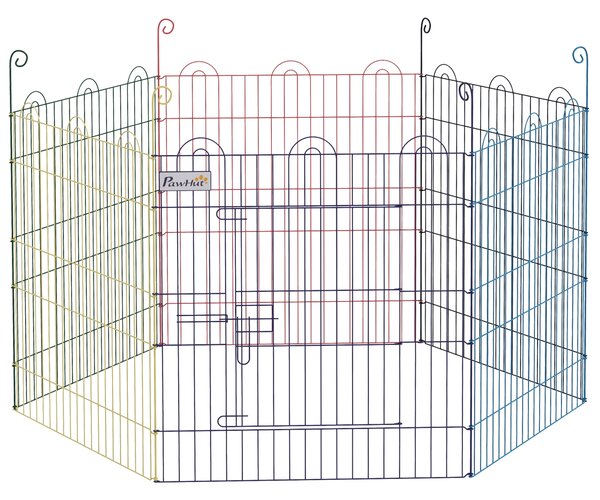 Gard pentru Caini cu 6 Panouri cu Inchidere cu Zavor, Gard pentru Caini Talie Medie din Metal, Ø120x60 cm, Multicolor PawHut | Aosom Romania