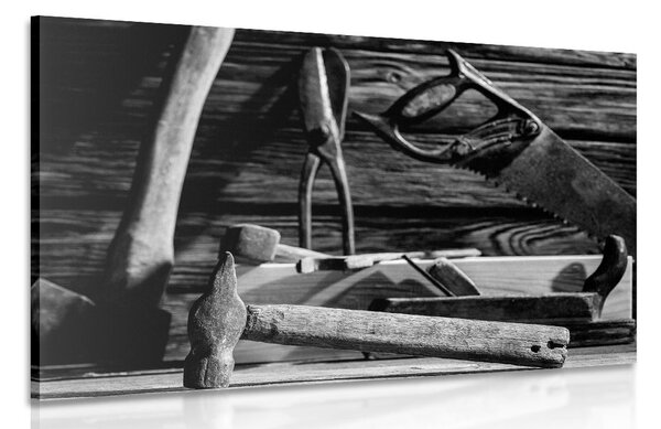 Tablou accesorii pentru dulgherie în design alb-negru