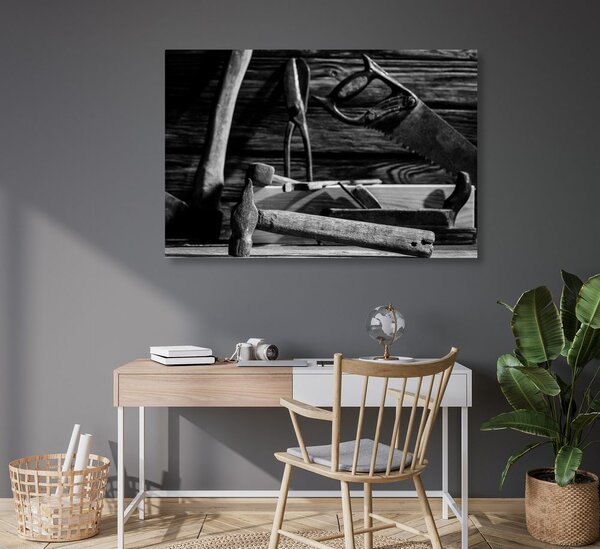 Tablou accesorii pentru dulgherie în design alb-negru