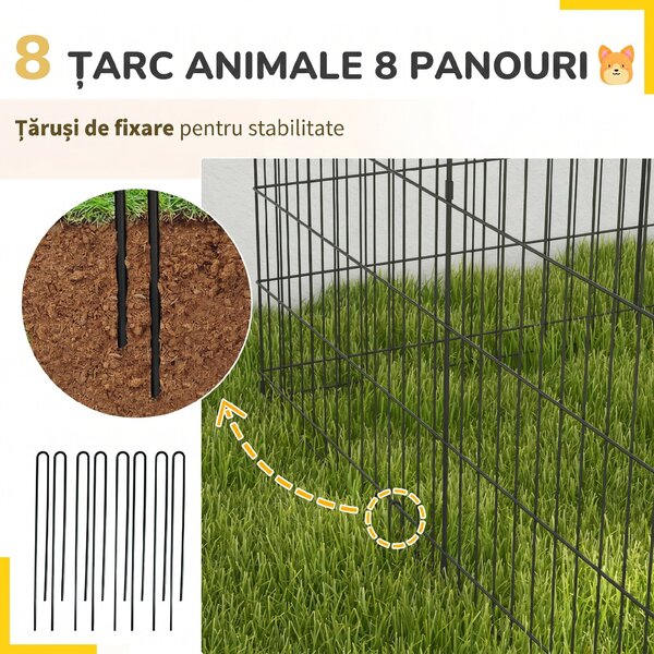 PawHut Padoc Portabil pentru Câini, Pisici și Căței, Structură din Sârmă Metalică, 8 Module, 76x61 cm, Negru | Aosom Romania