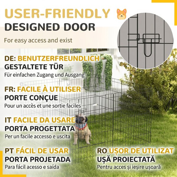 PawHut Padoc Portabil pentru Câini, Pisici și Căței, Structură din Sârmă Metalică, 8 Module, 76x61 cm, Negru | Aosom Romania