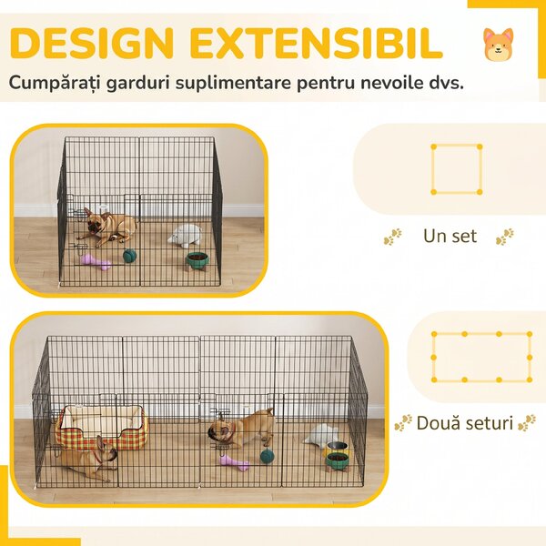 PawHut Padoc Portabil pentru Câini, Pisici și Căței, Structură din Sârmă Metalică, 8 Module, 76x61 cm, Negru | Aosom Romania