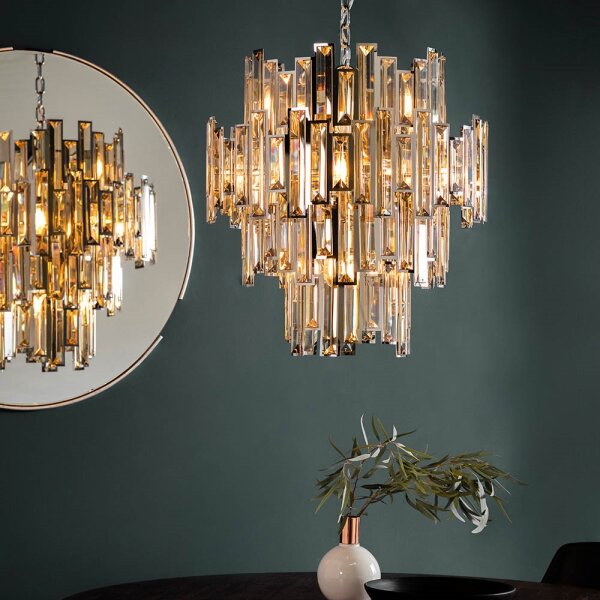 Lustră de cristal pe lanț Endon 72744 VIVIANA 12xE14/40W/230V fumuriu