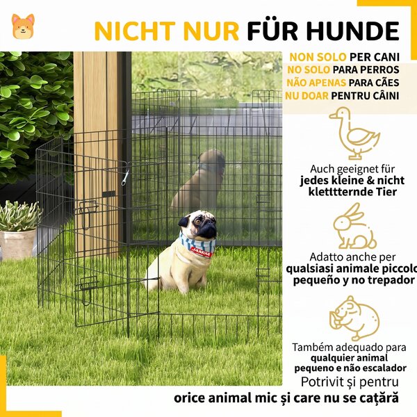 PawHut Padoc Portabil pentru Câini, Pisici și Căței, Structură din Sârmă Metalică, 8 Module, 76x61 cm, Negru | Aosom Romania