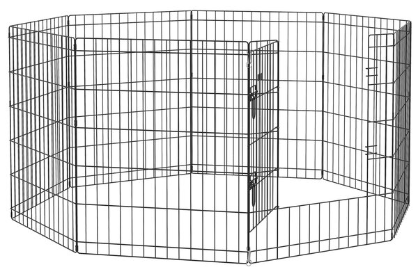 PawHut Padoc Portabil pentru Câini, Pisici și Căței, Structură din Sârmă Metalică, 8 Module, 76x61 cm, Negru | Aosom Romania