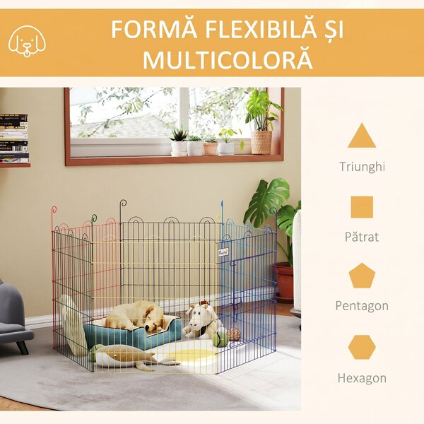 Gard pentru Caini cu 6 Panouri cu Inchidere cu Zavor, Gard pentru Caini Talie Medie din Metal, Ø120x60 cm, Multicolor PawHut | Aosom Romania