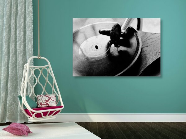 Tablou gramofon antic în design alb-negru