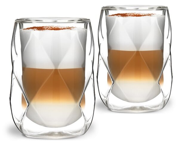 Set 2 pahare de latte cu perete dublu Vialli Design Geo, 350 ml