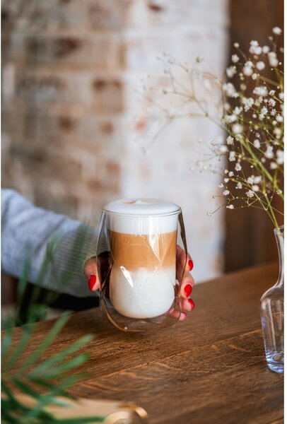 Set 2 pahare de latte cu perete dublu Vialli Design Geo, 350 ml