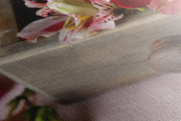 Tablou compoziția florilor de primăvară într-un sertar de lemn