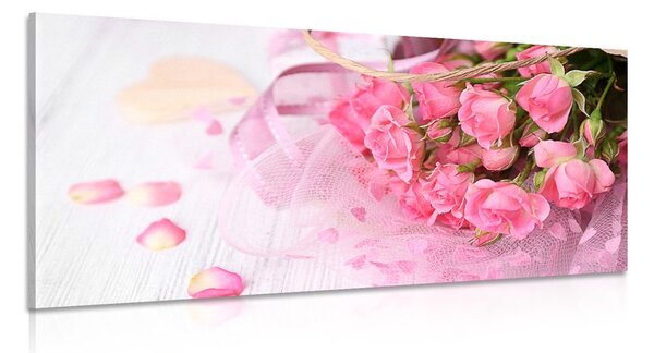 Tablou buchet romantic de trandafiri roz