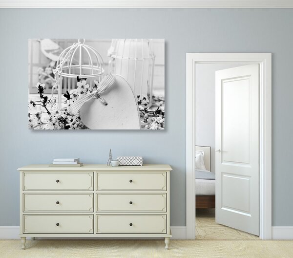 Tablou natura moartă romantică în stilul vintage în design alb-negru