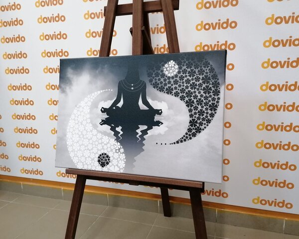 Tablou yin și yang yoga în design alb-negru