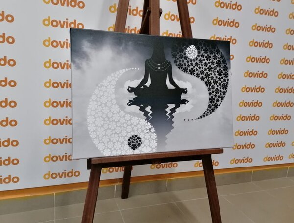 Tablou yin și yang yoga în design alb-negru