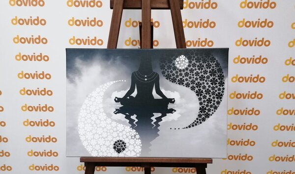 Tablou yin și yang yoga în design alb-negru