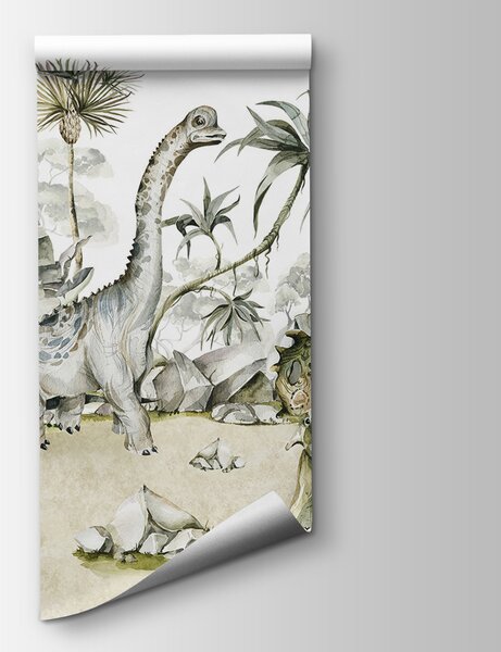 Fototapet Acuarelă de dinozauri și plante, Fototapet natură, Fototapet populare, w00847 - Tapeko.ro