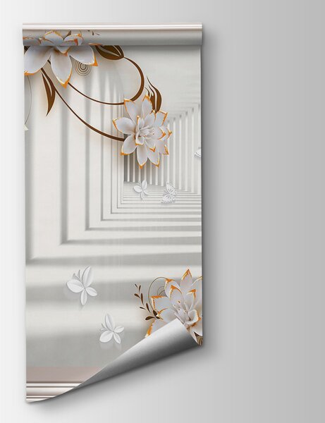 Fototapet Cadru floral elegant cu file de unt, Fototapet flori 3D, Fototapet populare, u93693 - Tapeko.ro
