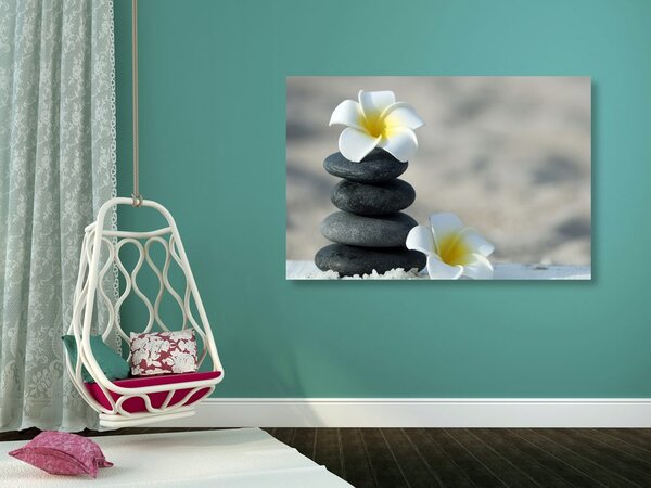 Tablou pietre armonice și floare plumeria