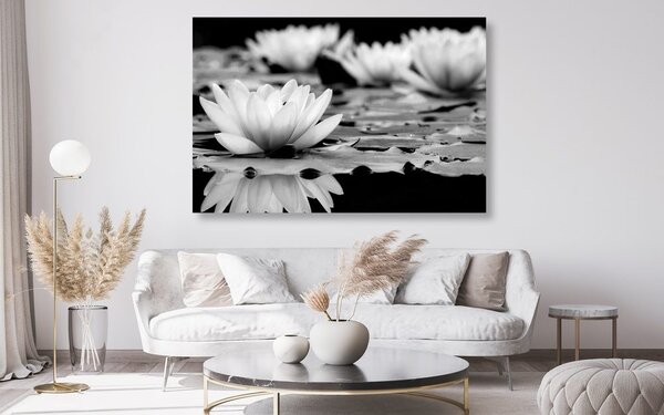 Tablou floare de lotus în design alb-negru