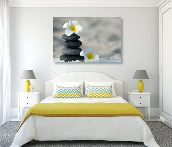 Tablou pietre armonice și floare plumeria