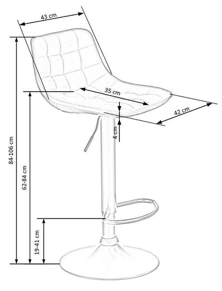 Scaun bar H95, bej/negru, stofa catifelata/otel, 43x44x84/106 cm