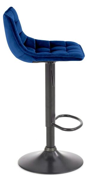Scaun bar H95, albastru/negru, stofa catifelata/otel, 43x44x84/106 cm