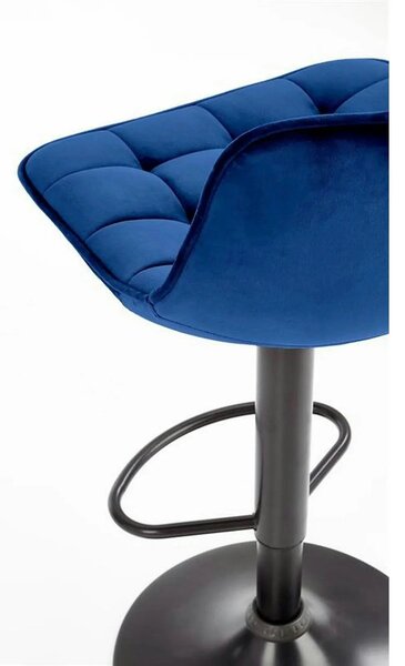 Scaun bar H95, albastru/negru, stofa catifelata/otel, 43x44x84/106 cm