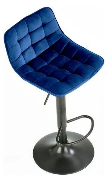 Scaun bar H95, albastru/negru, stofa catifelata/otel, 43x44x84/106 cm