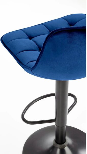 Scaun bar H95, albastru/negru, stofa catifelata/otel, 43x44x84/106 cm