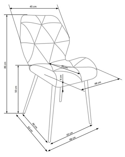 Scaun K453, bej/negru, stofa catifelata/metal, 48x53x86 cm