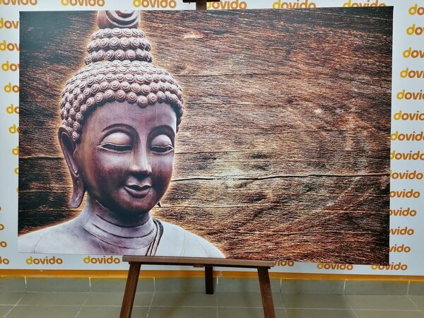 Tablou statuie Budha pe fundalul din lemn
