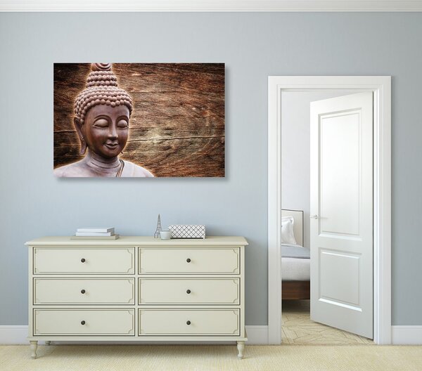 Tablou statuie Budha pe fundalul din lemn