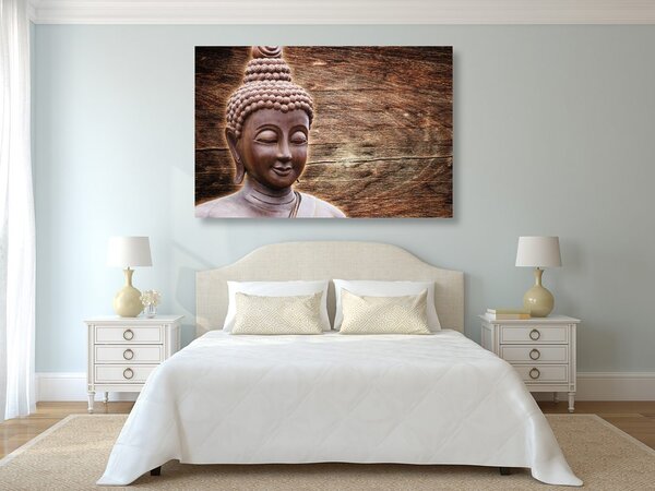 Tablou statuie Budha pe fundalul din lemn