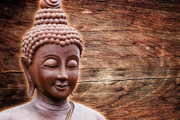 Tablou statuie Budha pe fundalul din lemn