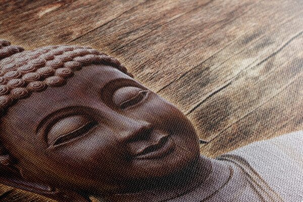 Tablou statuie Budha pe fundalul din lemn
