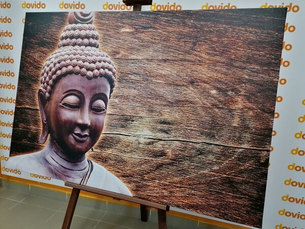 Tablou statuie Budha pe fundalul din lemn