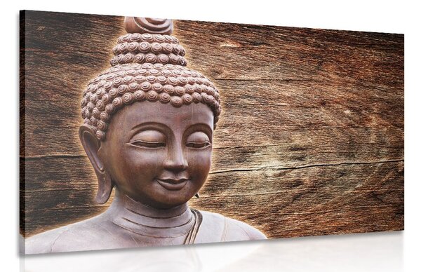 Tablou statuie Budha pe fundalul din lemn
