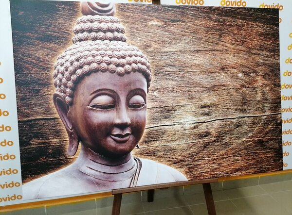 Tablou statuie Budha pe fundalul din lemn