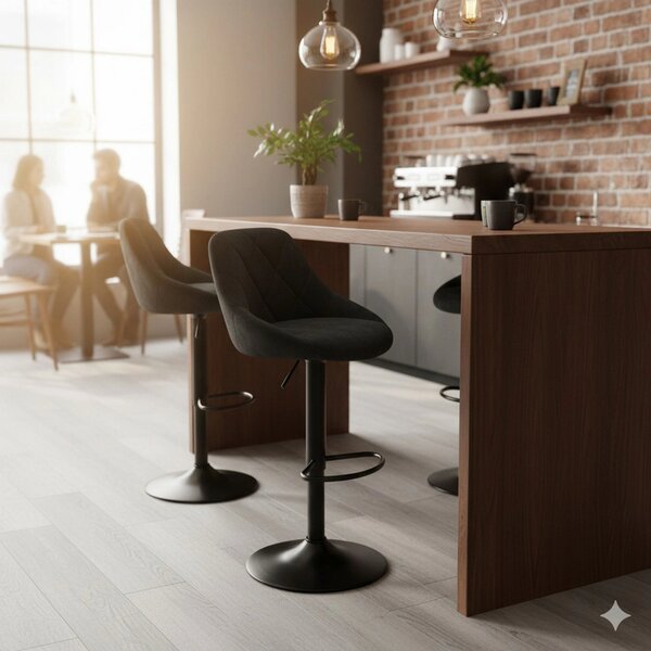 Scaun de bar rotativ H101, negru, stofa catifelata/otel, 47x45x84/106
