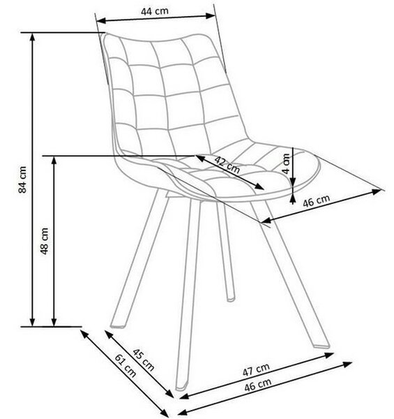 Scaun K332, bej/negru, stofa catifelata/metal, 46x61x84 cm