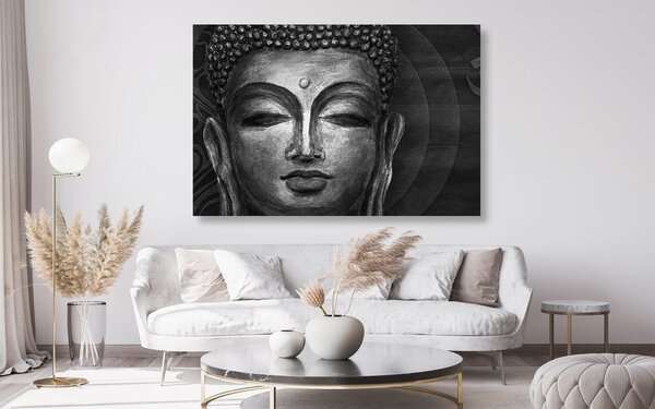 Tablou fața lui Buddha în design alb-negru