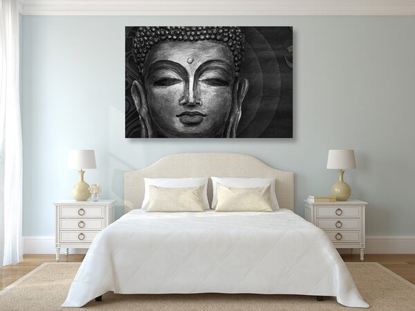 Tablou fața lui Buddha în design alb-negru